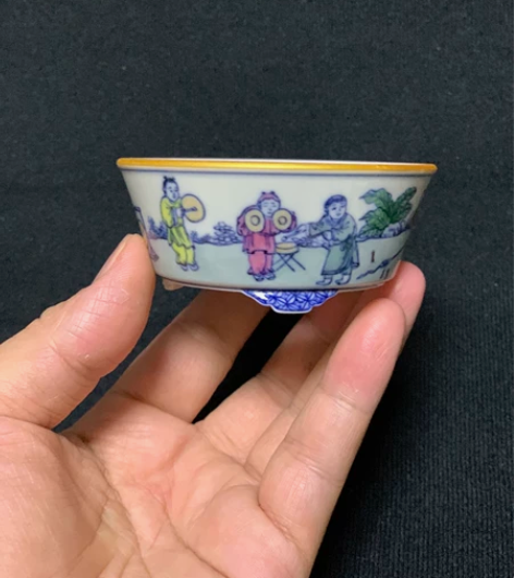 大德堂手工坯手绘青花斗彩仿古婴戏图花盆 0...