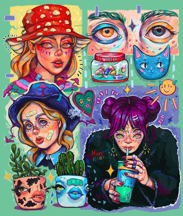 手绘复古欧美风少女插画创意人物角色设计插画...