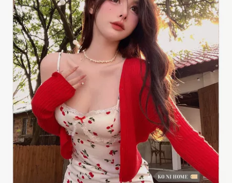 连衣裙女纯欲风樱桃红色小吊带裙夏季新款性感...