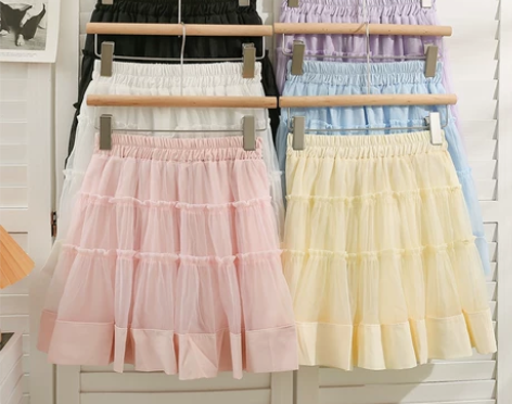 ?松紧腰显瘦木耳边A字裙女夏装时尚百搭光泽...