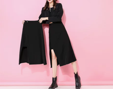 黑色半身裙中长款女秋季2021新款高腰不规...