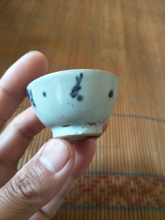 明末清初青花小杯子一枚京杭大运河出品釉子莹...