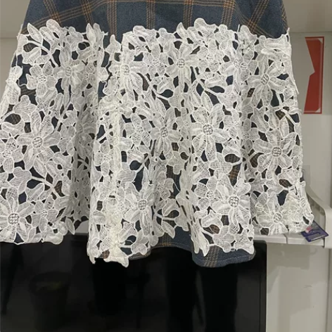 LaBabite品牌伞裙秋冬半裙毛呢格子拼...