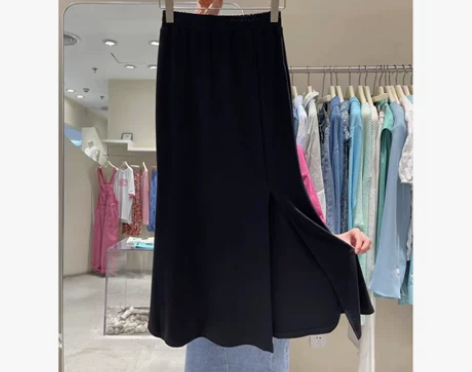 ?夏新款2022韩国铜氨丝黑色半身裙复古开...