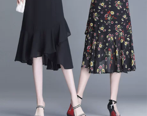 ?雪纺碎花半身裙女夏季高腰包臀裙中长款不规...