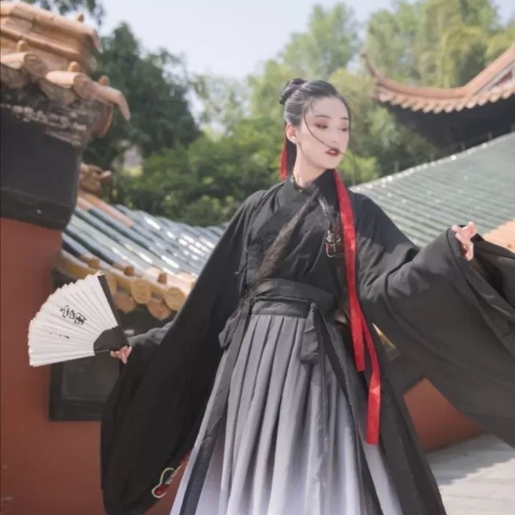 传统汉服大袖衫重工刺绣狼王交领齐腰渐变下裙...