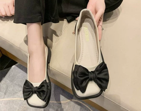法式复古小皮鞋女2022春夏季新款蝴蝶结单...