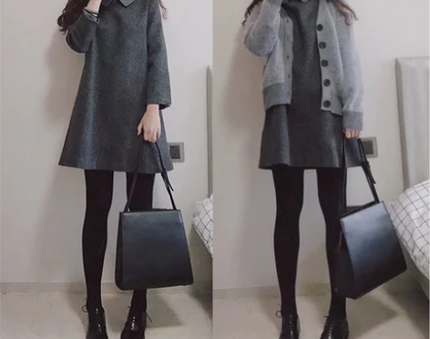 女秋装2018新款娃娃领chic早秋裙学院...