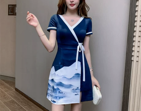 足浴技师工作服女气质性感低胸V领连衣裙高端...