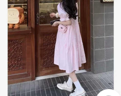 初恋裙温柔甜妹裙子夏装初中学生可爱粉色娃娃...