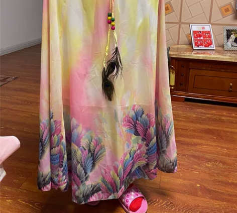 民族风半身裙，孔雀翎腰带，XXL，长至脚踝...