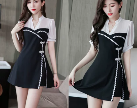 中式风格足浴工作服简约复古改良旗袍两件套按...