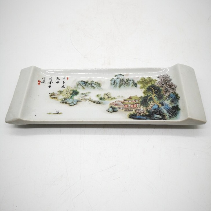 民国粉彩山水茶托脉枕毛笔架 古玩古董真品老...