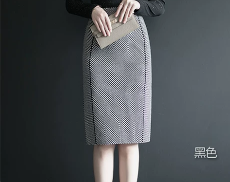 ?格子裙针织半身裙秋女高腰包臀裙中裙半裙包...