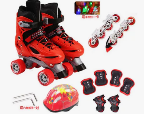 伴威二合一两用成人儿童双排四轮溜冰鞋 单排...