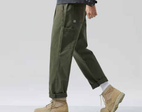 狂库日系直筒工装裤男士春秋款潮牌纯棉宽松休...