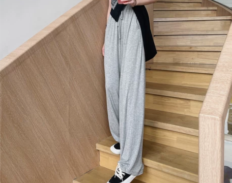【狂暑价】灰色裤子女夏季薄款宽松显瘦休闲防...