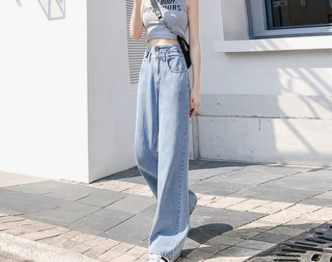 高腰显瘦阔腿裤牛仔裤女春秋新款秋装宽松垂感...