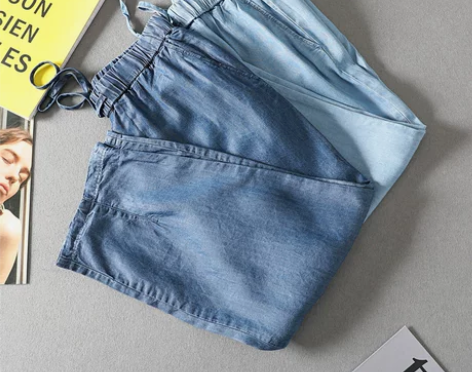 工厂外贸！夏装薄款高腰天丝七分牛仔裤女冰丝...