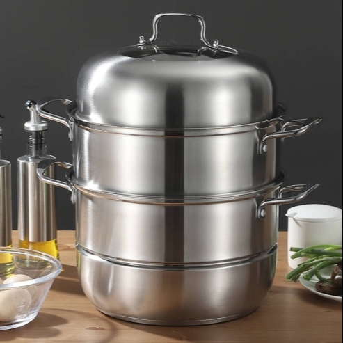 全新包邮蒸锅不锈钢加厚家用二层三层蒸笼煤气...