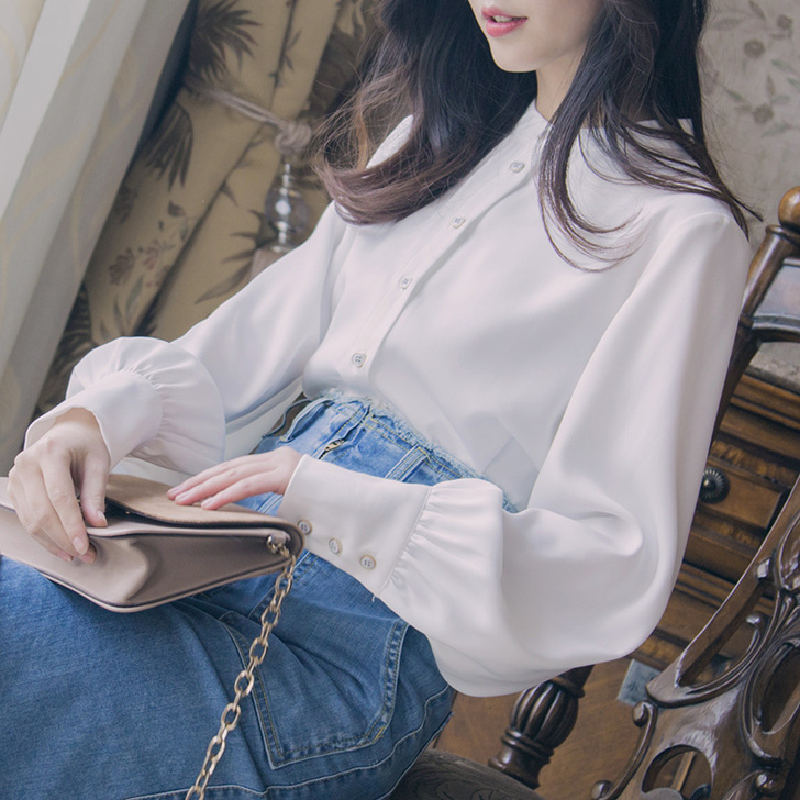 chic早春衬衫女长袖宽松韩版衬衣2018...