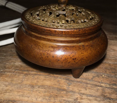 赔钱转让旧货纯铜三足圆形镂空盖五福祝寿香薰...