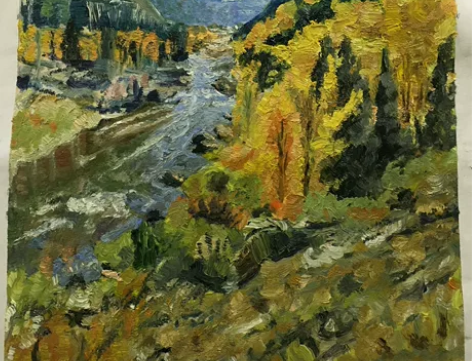 纯手绘油画 写生 《山涧小河》 尺寸40*...