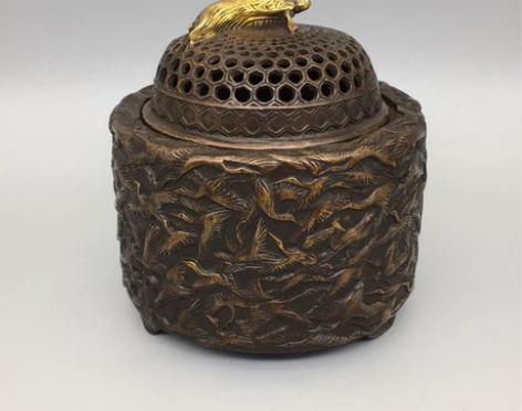 古玩铜器收藏,千鹤熏香炉,工艺精湛 ,包浆...