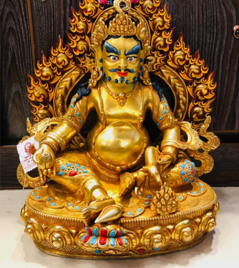 尼泊尔工艺黄财神摆件 高度一尺紫铜鎏金