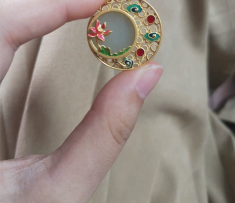 和田玉项链 吊坠 银铸金 银鎏金 景泰蓝古...