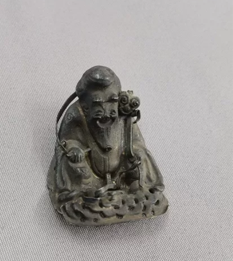 清末 银帽饰 银鎏金 古玩民俗 造型为寿星...