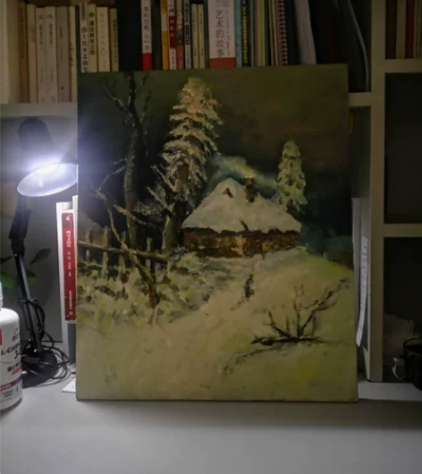 油画一幅,雪夜归家,颇有托尔斯泰笔下俄罗斯...