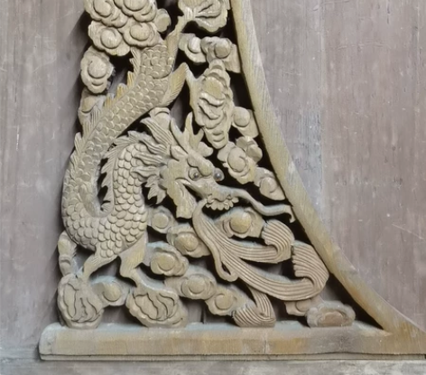 老木雕镂空花板一片，神龙在天，民宿茶馆装饰...