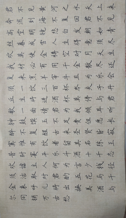 硬笔书法作品，宣纸手写 将进酒