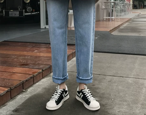馨帮帮浅色港味复古九分裤韩版学生百搭高腰阔...