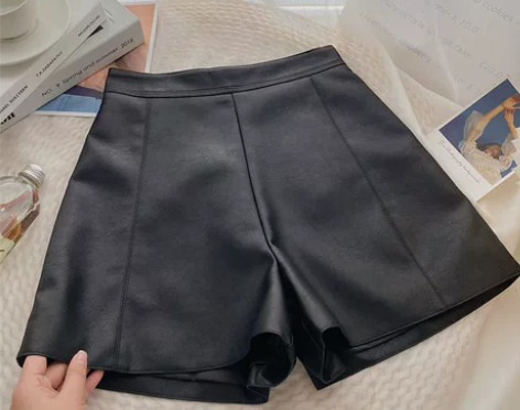 纯色高腰显瘦外穿PU皮阔腿裤女2022年秋...