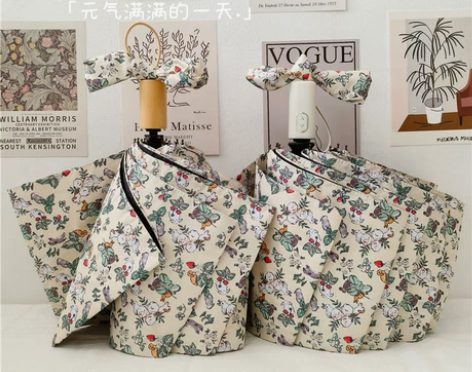 奶油兔子雨伞女自动折叠森系遮阳伞晴雨两用黑...