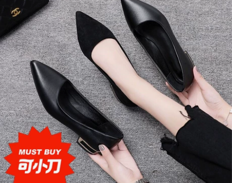 黑色绒面真软皮单鞋-2.5cm，只穿过一次...