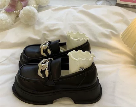 粗跟增高厚底小皮鞋女2022年春秋新款复古...