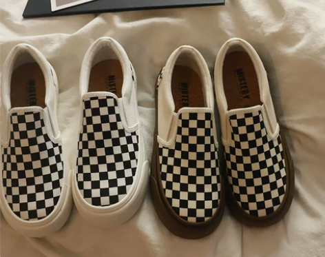 帆布鞋 布鞋鞋子棋盘格厚底一脚蹬女夏季新款...