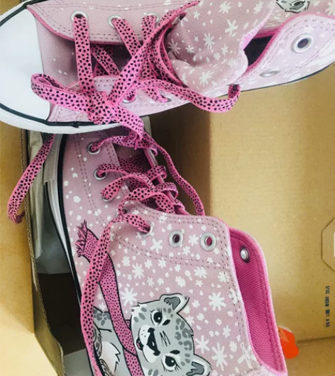 匡威系带Allstar粉色卡通雪豹图案印花...