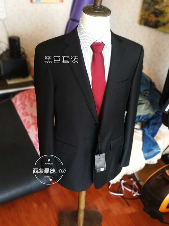西服套装男，纯黑素色，180A，91%羊毛