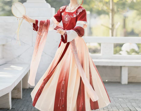 汉服坦领三件套一片式齐腰全套加飘带 汉服汉...