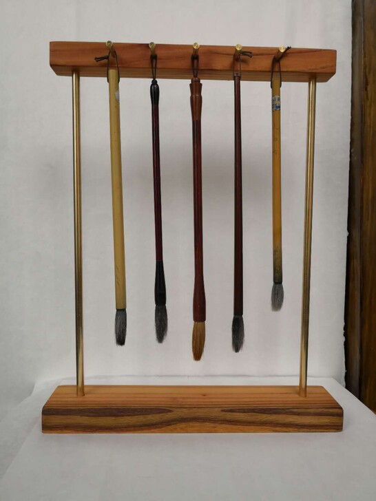 手工实木笔挂毛笔架黄铜10针，高40长30...