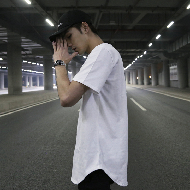 kanye同款高街 基础素色打底衫T恤 圆...