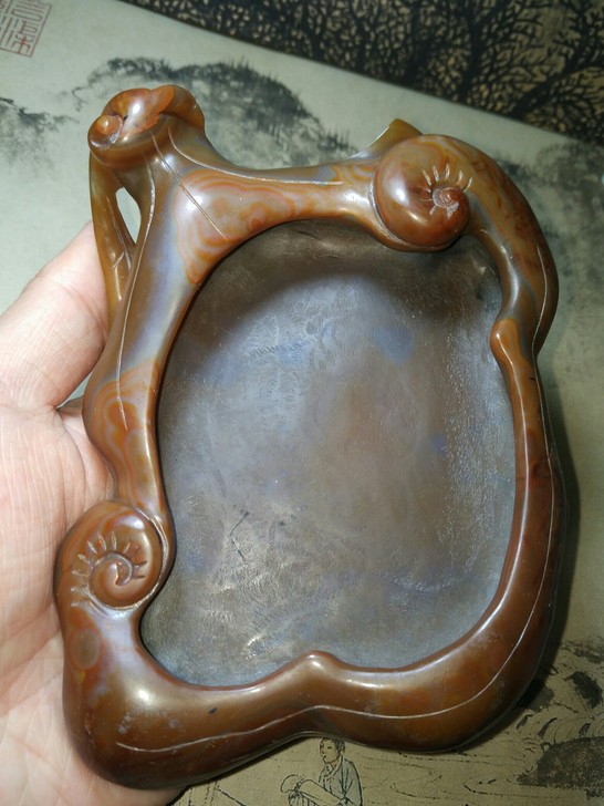 老玛瑙文房毛笔洗,水盂,墨承长13厘米。宽...