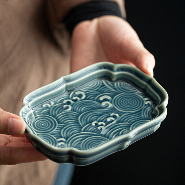 海浪茶点盘干果零食点心盘中式复古风陶瓷供佛...