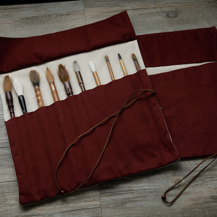 御宝阁文房四宝古风麻质笔帘毛笔卷笔袋特价简...