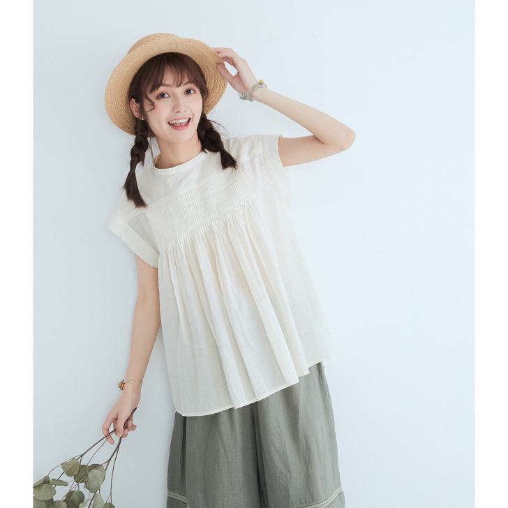 mani森日快乐素色上衣短袖日系衬衫女夏季...