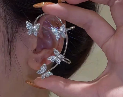 超闪镶钻蝴蝶耳夹耳挂一体耳饰 仙气高级感个...